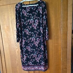 Black and Red Sheath Dress 3/4 Sleeve Scoop Neck